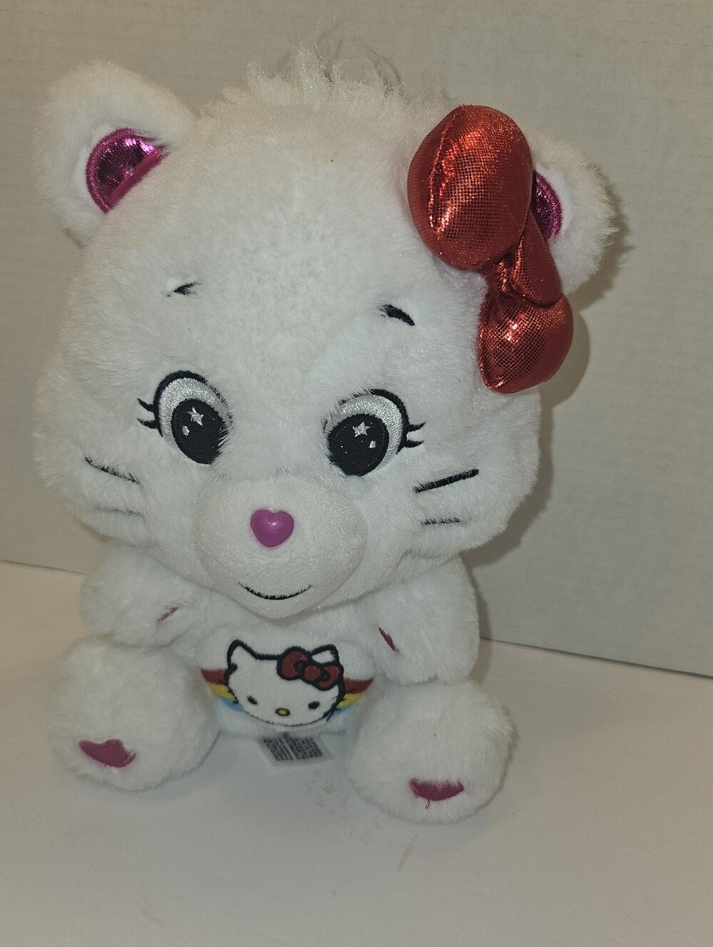 Care Bear HELLO KITTY Plush Pet Toy 10" Tall  White with Red Metallic Bow